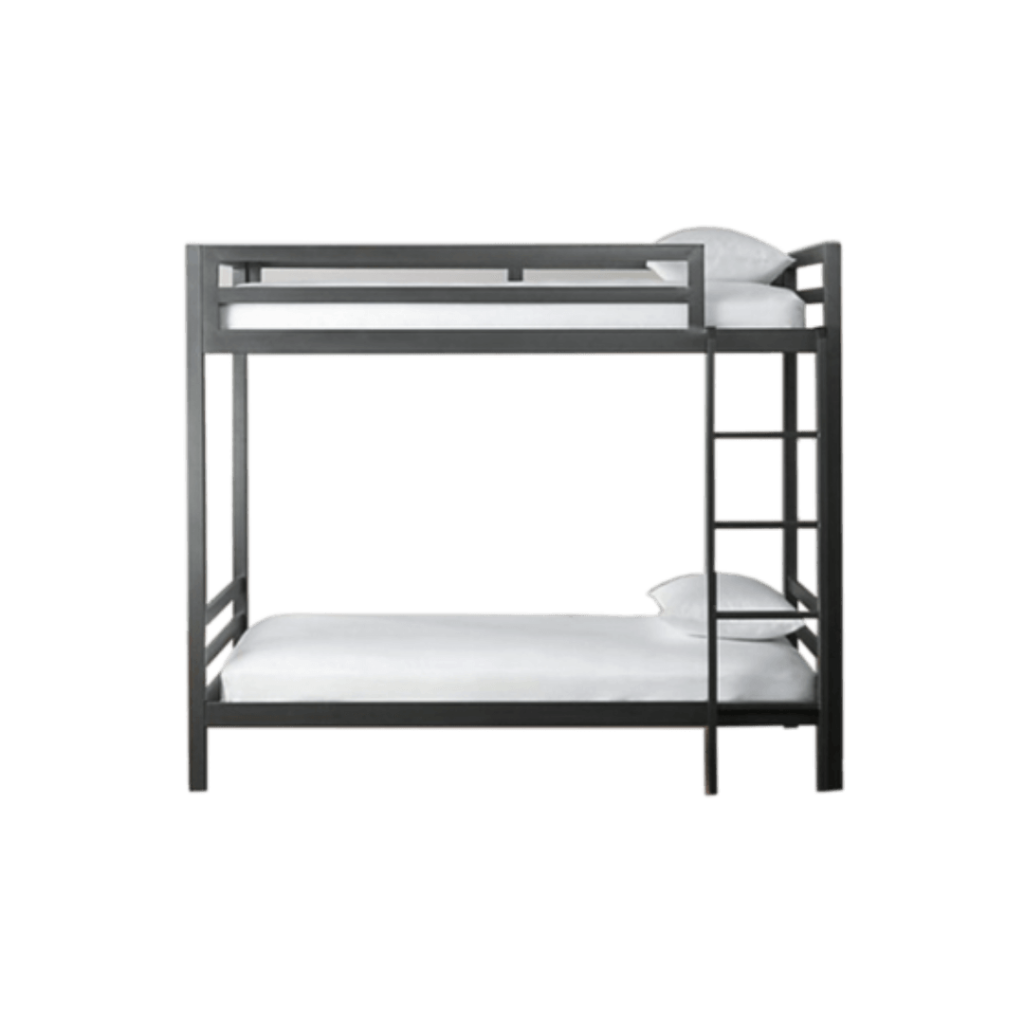 Image of a bunk bed with white sheets and pillows