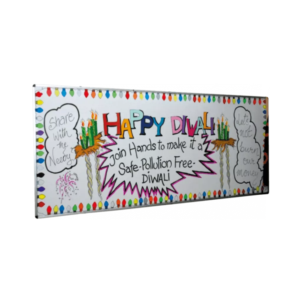 Image of whiteboard draw happy diwali in different colours