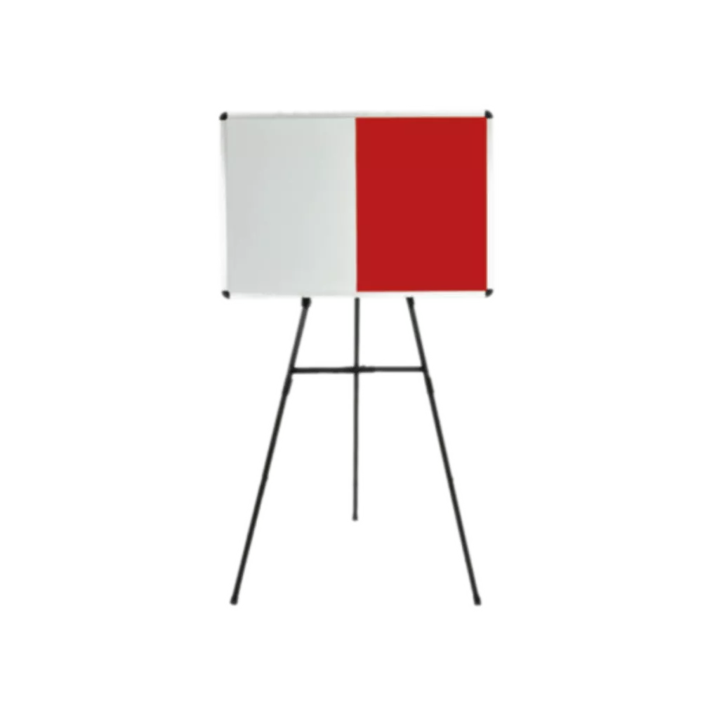 imager of a white and red board on a tripod