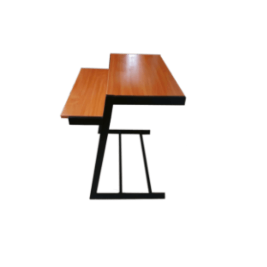 Image of a wooden table with a metal frame