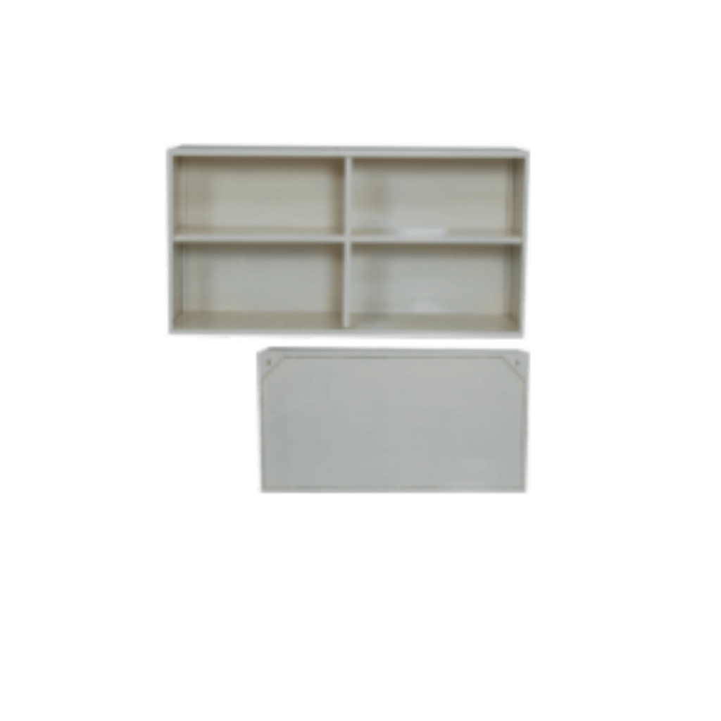 Image of a white shelf with a white tray on top