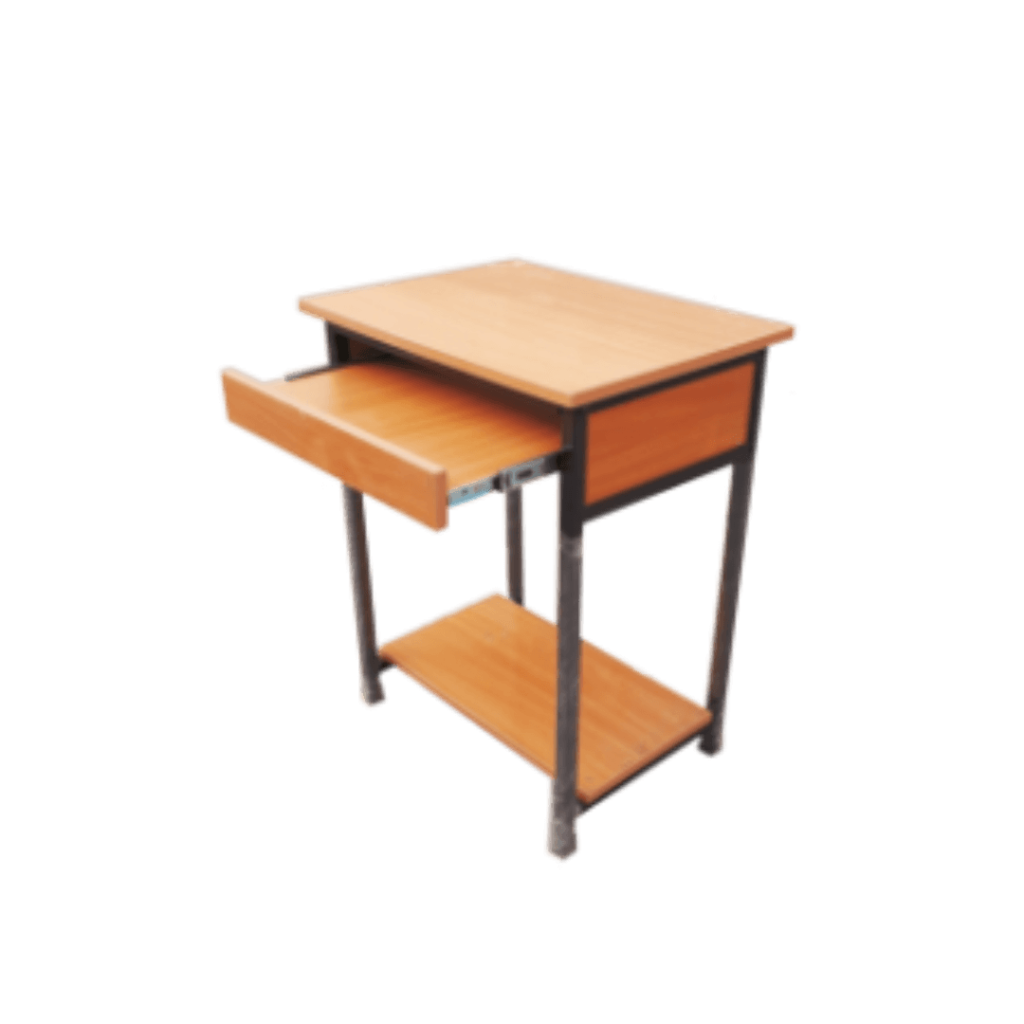 Image of a small wooden desk with a drawer underneath it