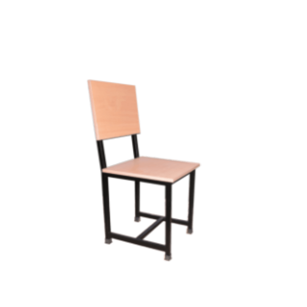 Image of a wooden chair with a black seat