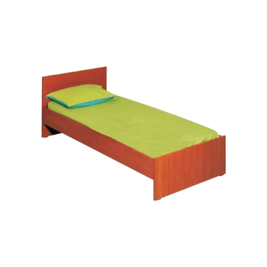 Image of a single bed with a green blanket