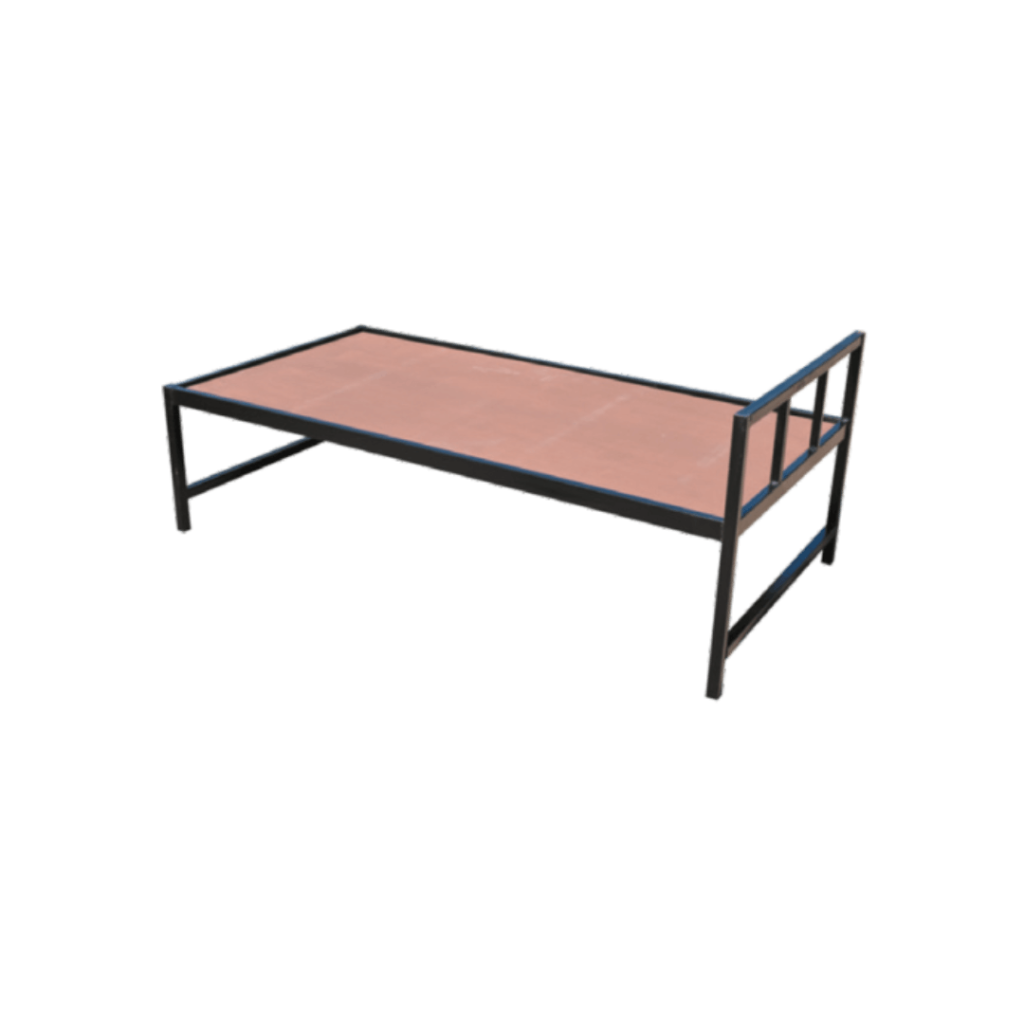 Image of a metal bed frame with a wooden top.