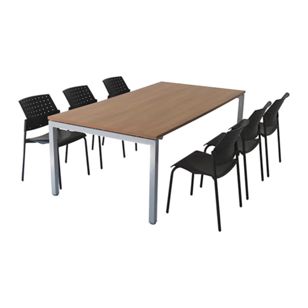 Conference table with black chairs