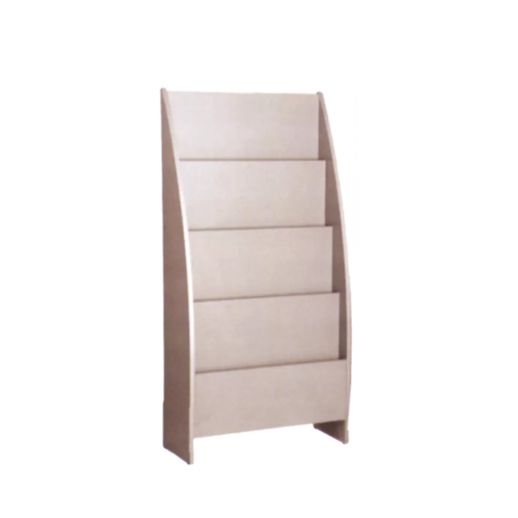 Image of a wooden magazine rack with five shelves