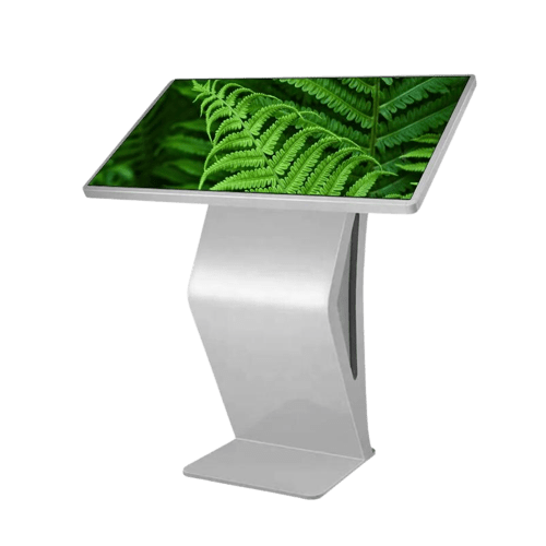 Image of a white kiosk with a green fern on it.
