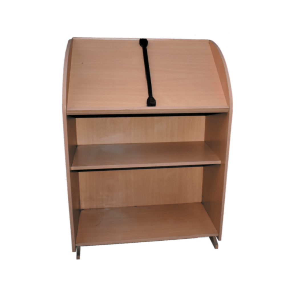 Image of a wooden bookshelf with two shelves