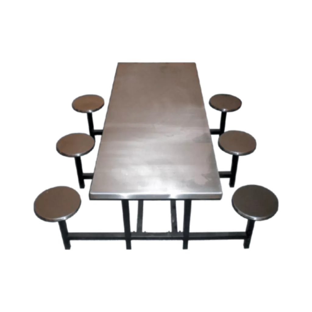 Image of a stainless steel table with six stools