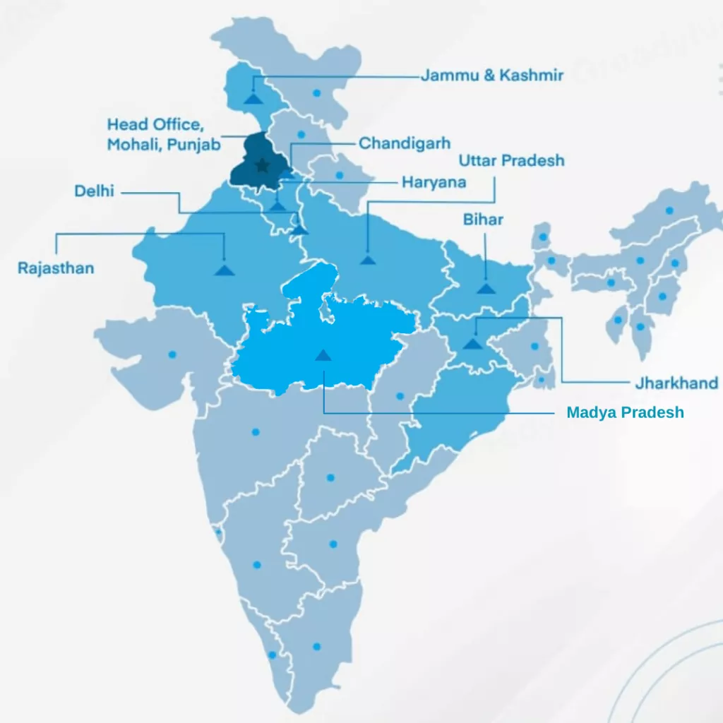 Map of india shown all Promark's Branches
