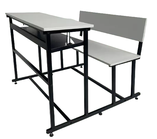 Promark's school desk with two chairs and a grey table.