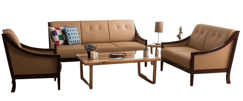 image of promark's sofa set three seater, Two seater and single seater with wodden table