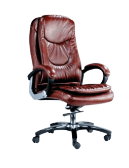 Brown leather office chair with wheels