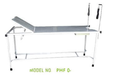 Image of a white patient examination table with handles
