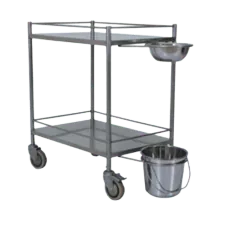 Image of a stainless steel cart with a bucket and a bowl