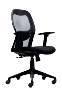 A black and white office chair with armrests