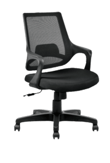 Black office chair with mesh back and armrests