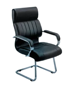A black leather office chair with armrests