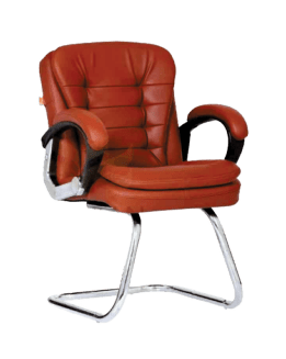 A brown leather office chair with armrests