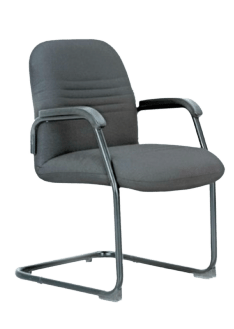 A gray chair with armrests, sitting on a black surface.