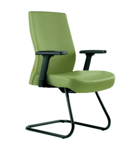 Image of a green office chair with black armrests