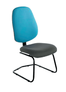 Image of a blue seat and black back of an office chair