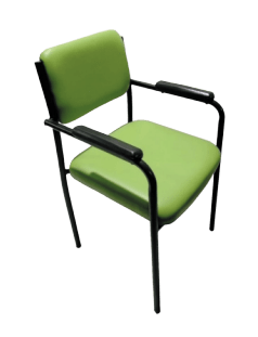 Image of a green chair with black arm rests