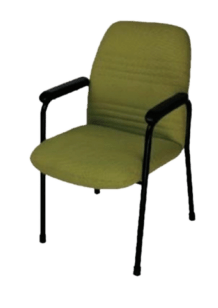Green chair with black armrests
