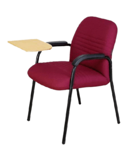 Image of a red chair with a desk attached to it