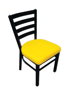 A black chair with a yellow cushion