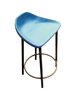 A blue stool with a heart-shaped seat