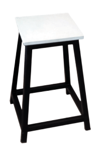 A stool with a white top of the stool is white, and the legs are black
