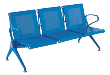 A row of three blue chairs with armrests