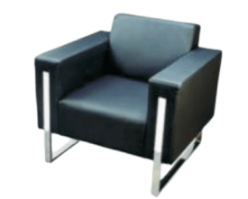 A single seater office sofa with stainless steel legs