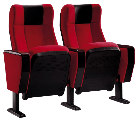 image of red colour auto foldable auditorium, theater chairs