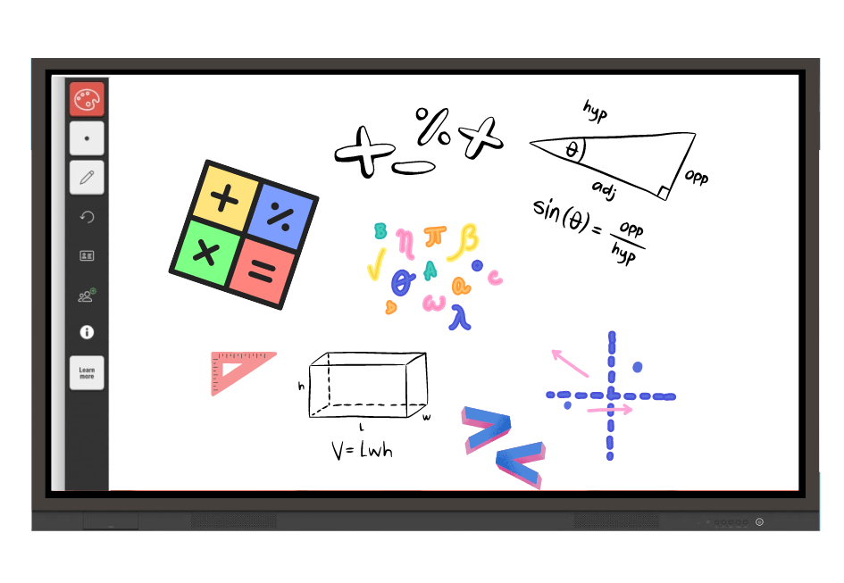 Promark's interactive whiteboard with a drawing of a plane and other objects.