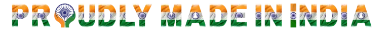Words "Proudly Made in India" in the colors of the Indian flag