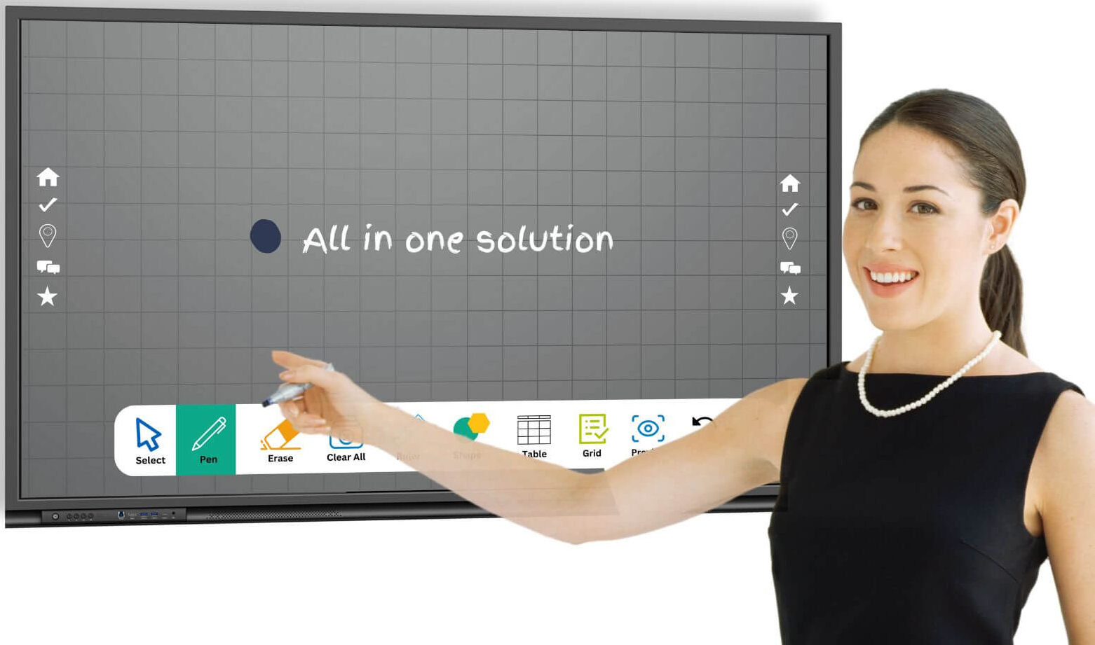 A girl Presenting on Interactive flat panel display