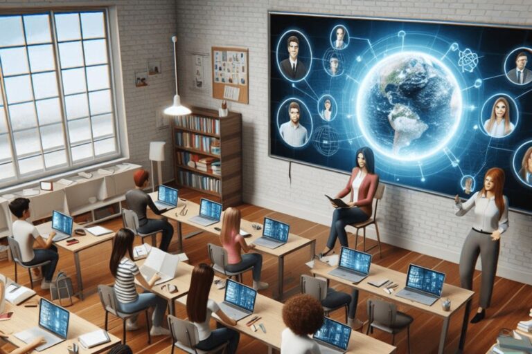 Teacher Teach a Students on interactive Flat Panel Display