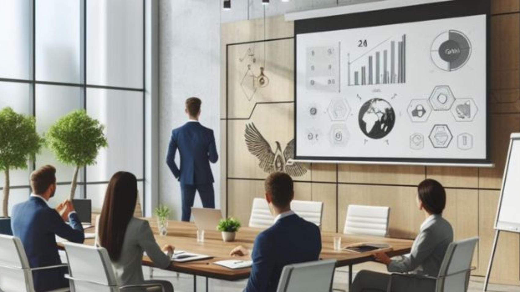 peoples work on interactive flat panel display in office