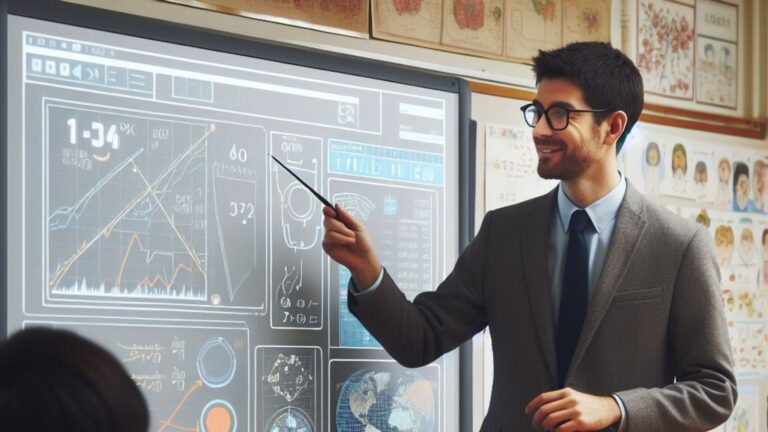 Teacher Teach a Students on interactive whiteboard