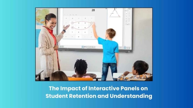 Student and Teacher work on interactive flat panel display in the classroom